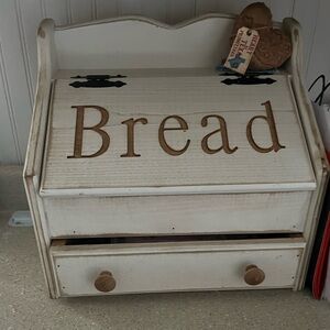 FRUGAL FROG Wooden Cream Bread Box with Drawer - Rustic Kitchen Storage